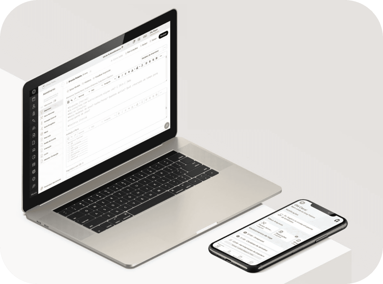 Laptop e celular com telas do Easy Health